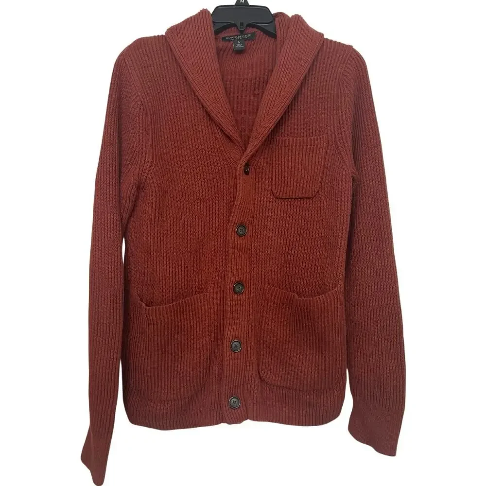 Banana Republic Organic Cotton Shawl Collar Cardigan Men’s Small Preppy academia